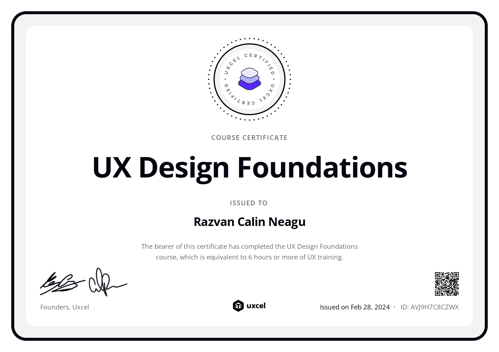 Razvan Calin Neagu's certificate